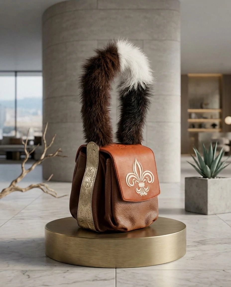 Bolso cognac de piel con asa de pelo trenzado, colección Stribo de Joya Real